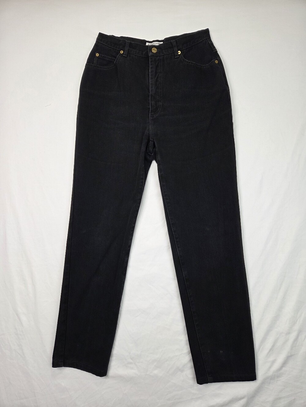 St. John Signature Jeans Black Straight Leg High Rise Denim Pants Size 12 USA